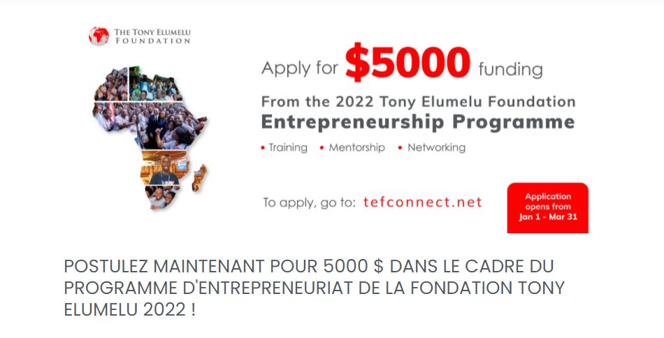Programme d'entrepreneuriat de la Fondation Tony Elumelu, édition 2022